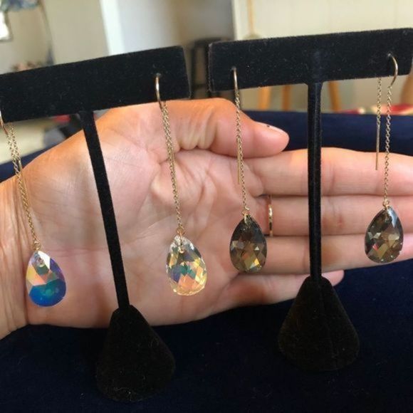 169. Gold Filled Crystal Threader Earrings - Picture 7 of 13